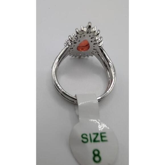 Silver Ring with Orange Gemstone and Clear Accent Stones, Size 8 - Picture 2 of 9